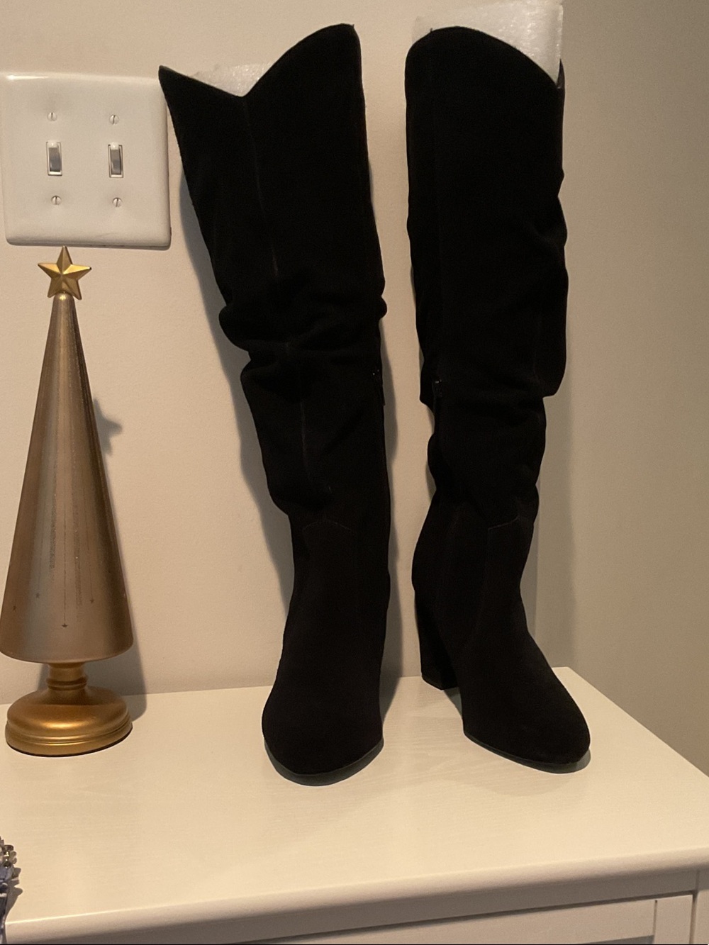 Sexy woman’s knee high genuine suede boots, 3 inch heels